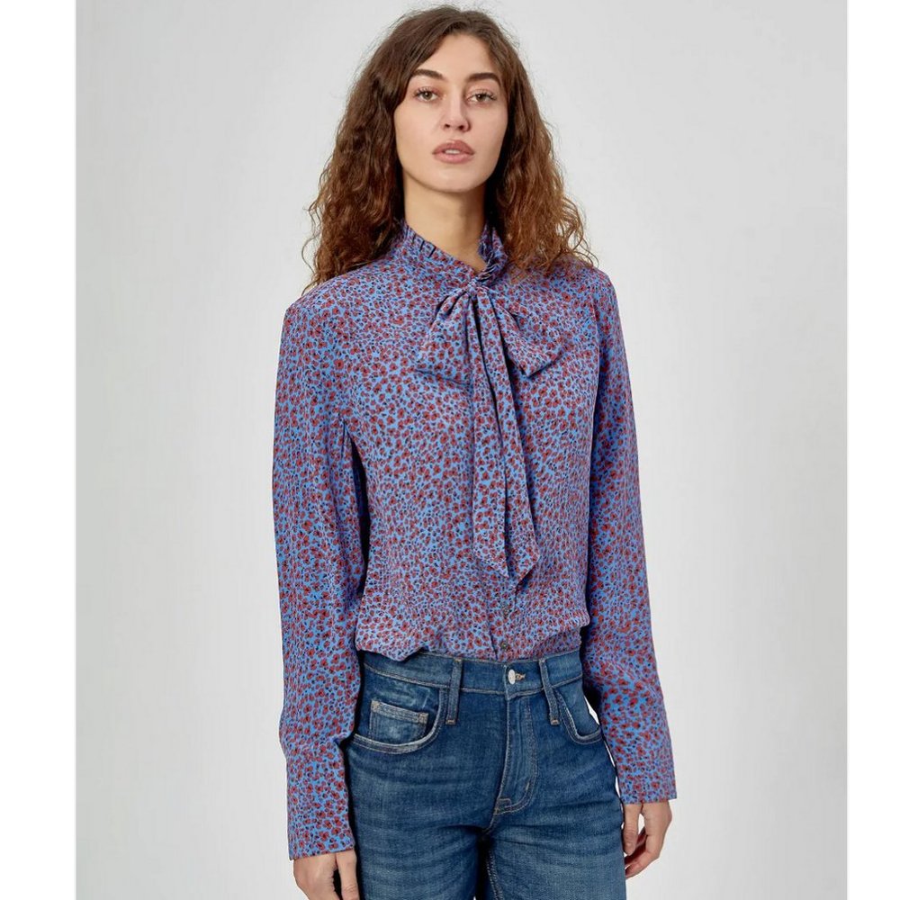 Equipment Olexa Femme Mini Floral Flowers Neck Tie Button Up Silk XS